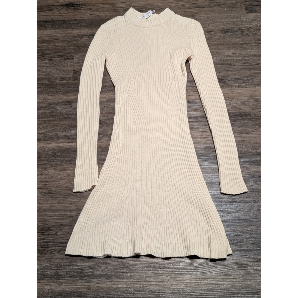 Proenza‎ Schouler White Label Cream Ribbed Knit  Mock Neck Sweater Dress M READ